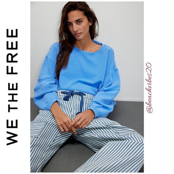 WE THE FREE BY FREE PEOPLE Total Eclipse Tee Blue Marina M NWOT FP-326 - Picture 1 of 9